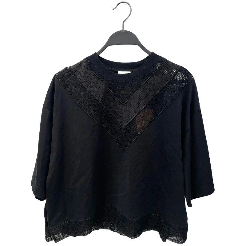 BURBERRY LONDON/SS Cut & Sew/L/Cotton/BLK/Lace Insert Crop T-Shirt