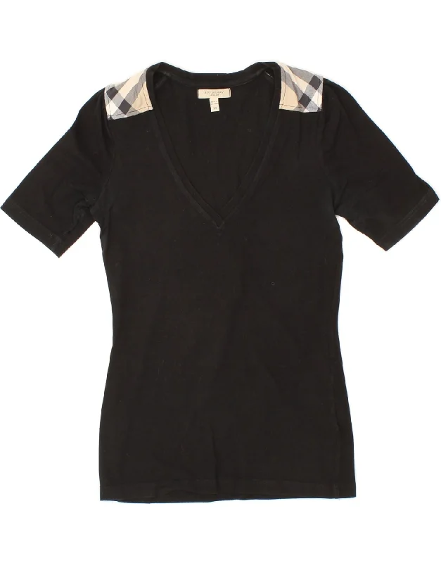 BURBERRY Womens T-Shirt Top UK 6 XS Black Cotton