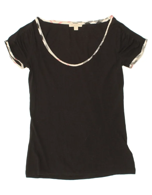 BURBERRY Womens T-Shirt Top UK 8 Small Black Cotton